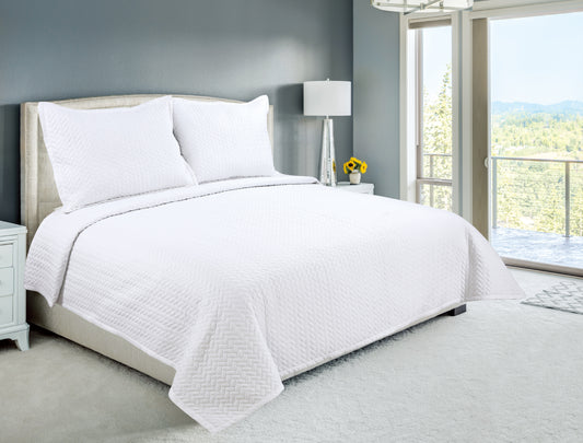 Embroidered Stitching Soft Bedding Solid Summer Quilt Set, Herringbone Pattern