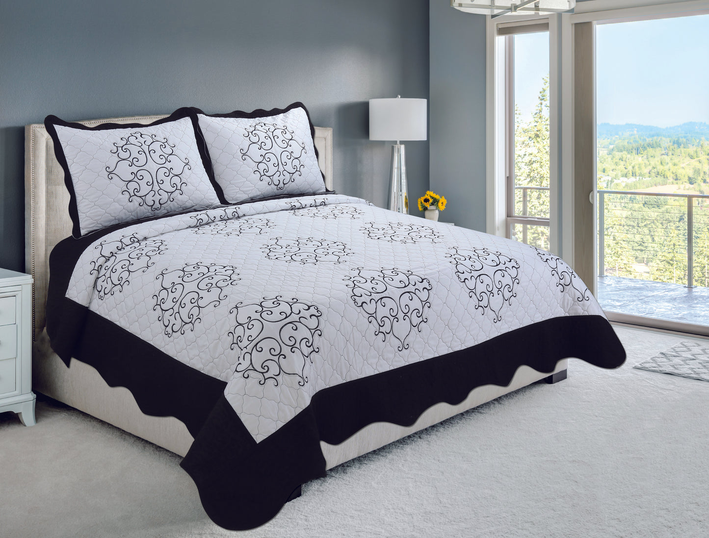 Embroidered Stitching Soft Bedding Solid Summer Quilt Set