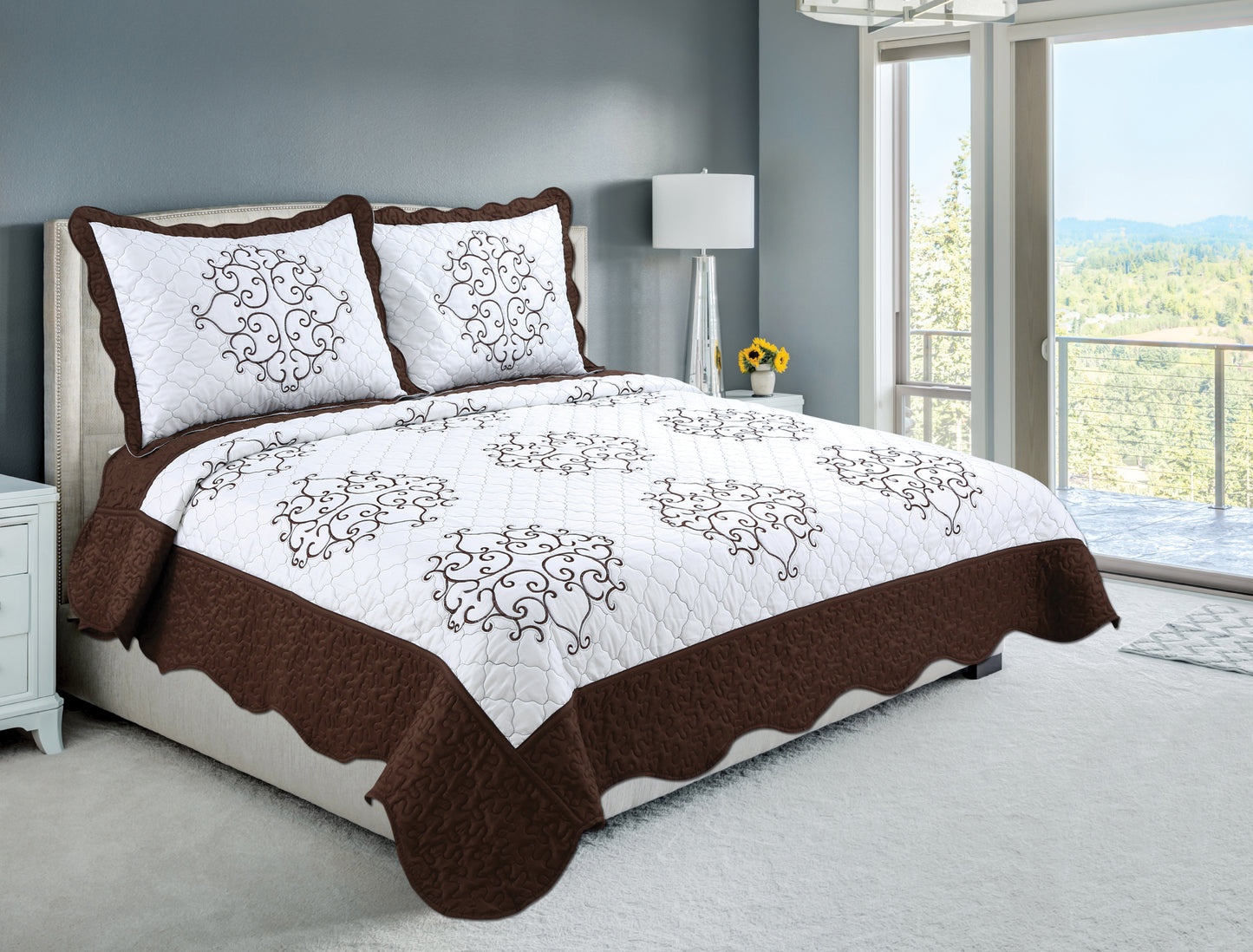 Embroidered Stitching Soft Bedding Solid Summer Quilt Set