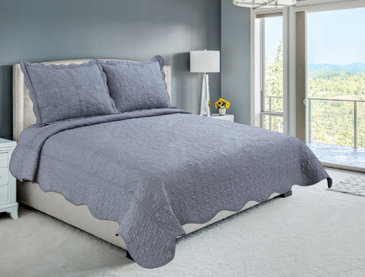 Embroidered Stitching Soft Bedding Solid Summer Quilt Set, Floral Paisley Pattern