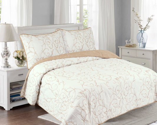 Embroidered Stitching Soft Bedding Solid Summer Quilt Set, Branch Pattern