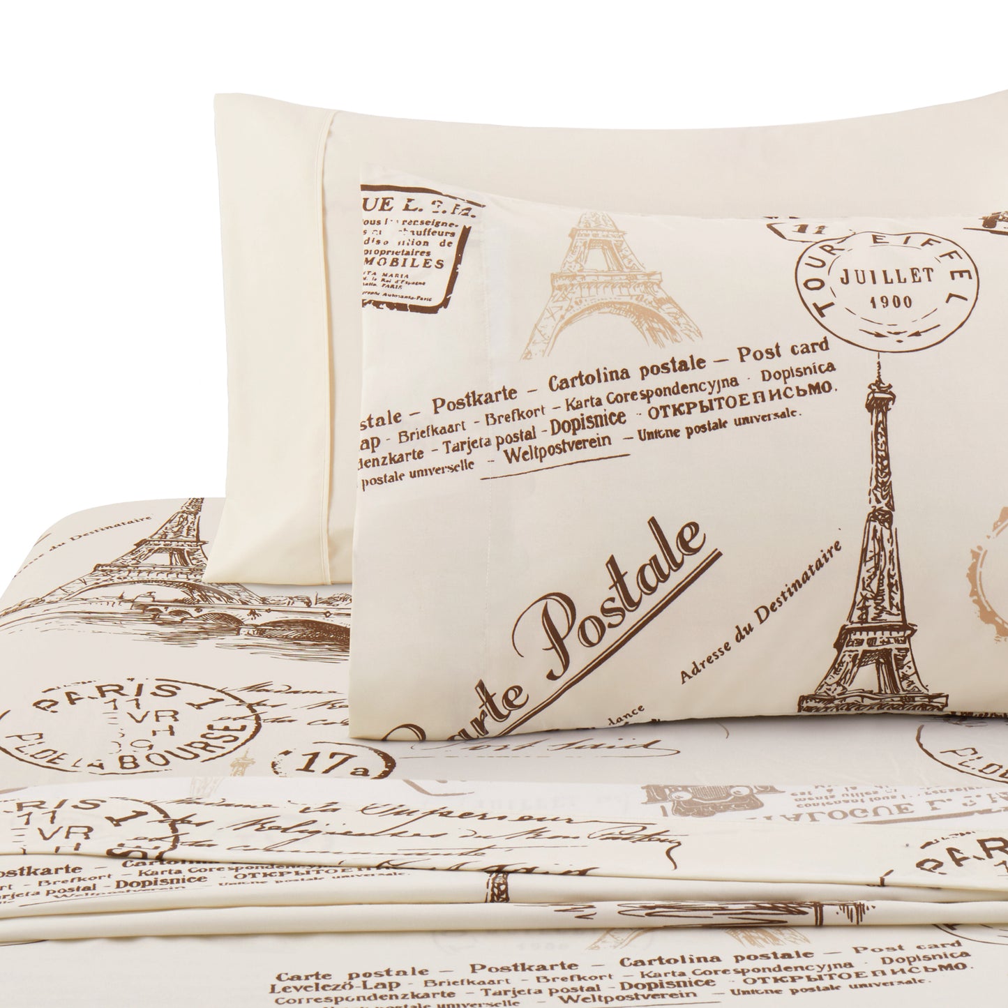 Printed Rayon from Bamboo Soft Bedding Silky Zipper All Season Duvet Cover Set, Elfin Tower Ivory