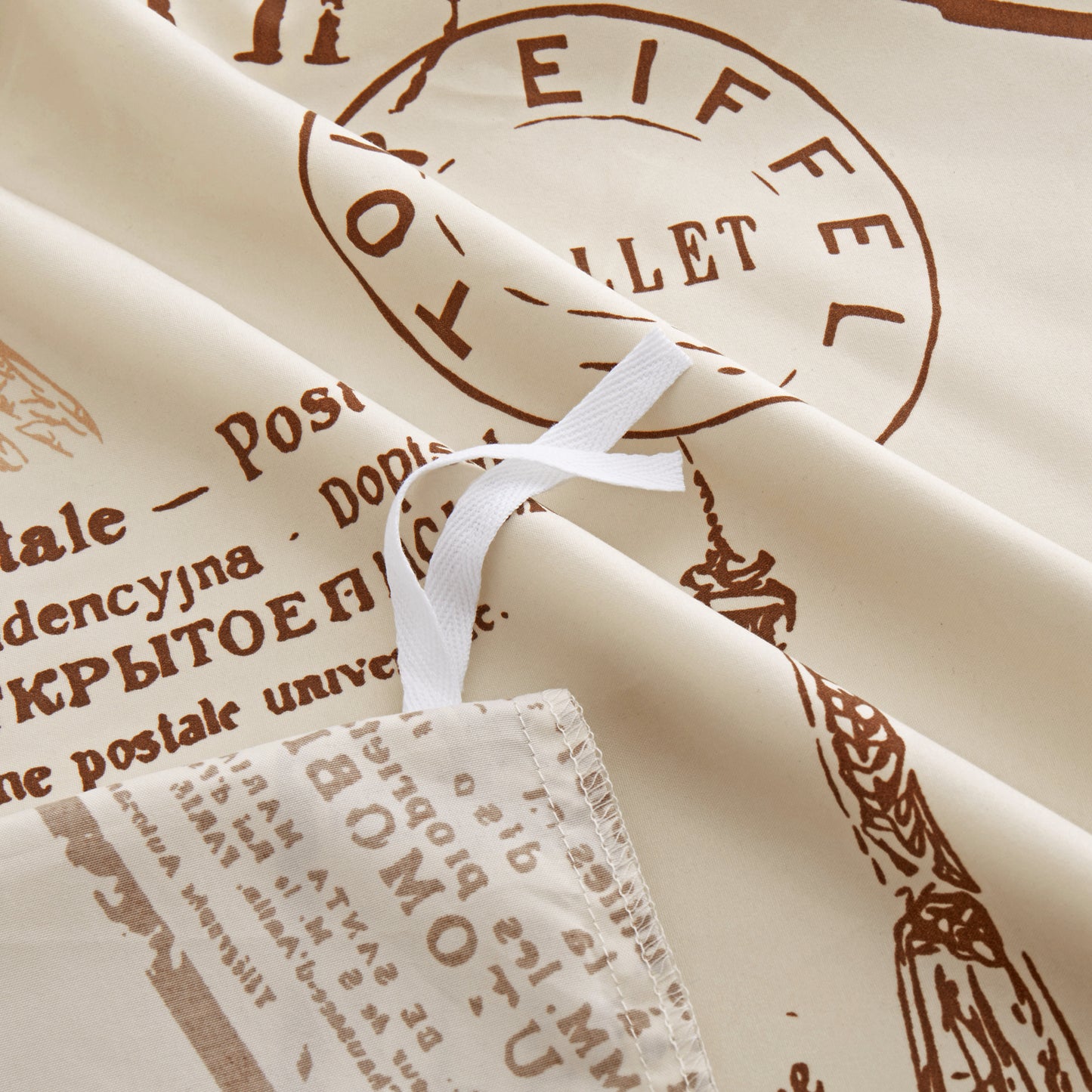 Printed Rayon from Bamboo Soft Bedding Silky Zipper All Season Duvet Cover Set, Elfin Tower Ivory