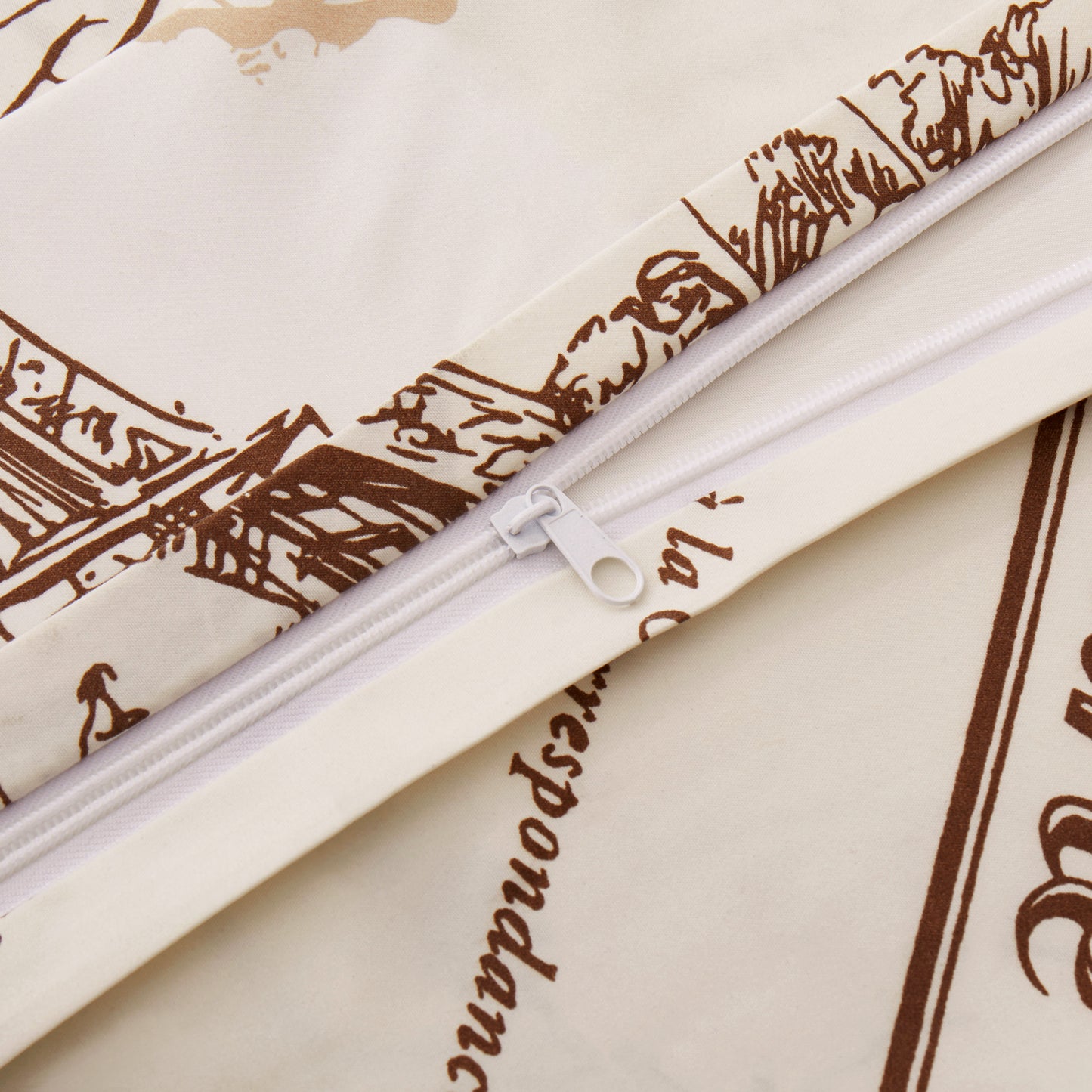 Printed Rayon from Bamboo Soft Bedding Silky Zipper All Season Duvet Cover Set, Elfin Tower Ivory