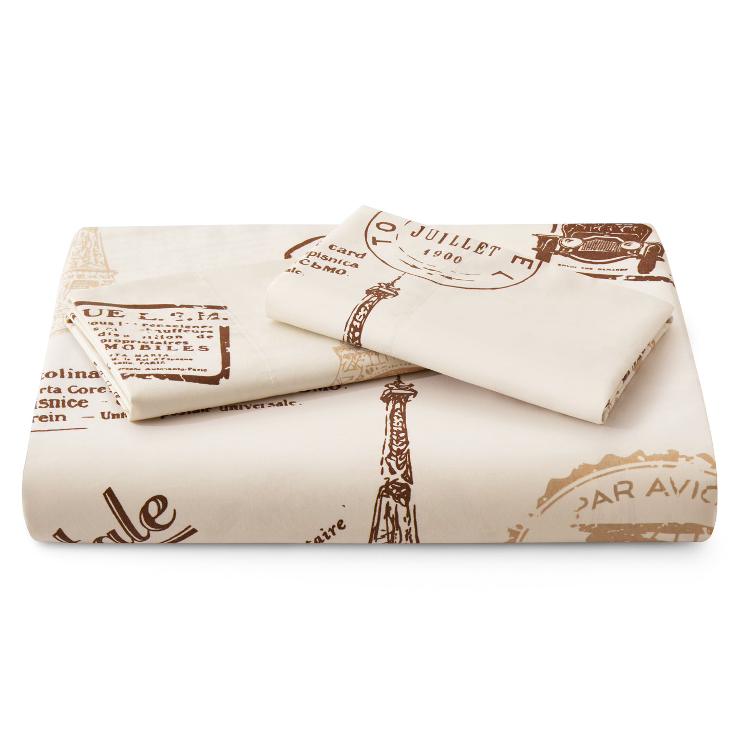 Printed Rayon from Bamboo Soft Bedding Silky Zipper All Season Duvet Cover Set, Elfin Tower Ivory