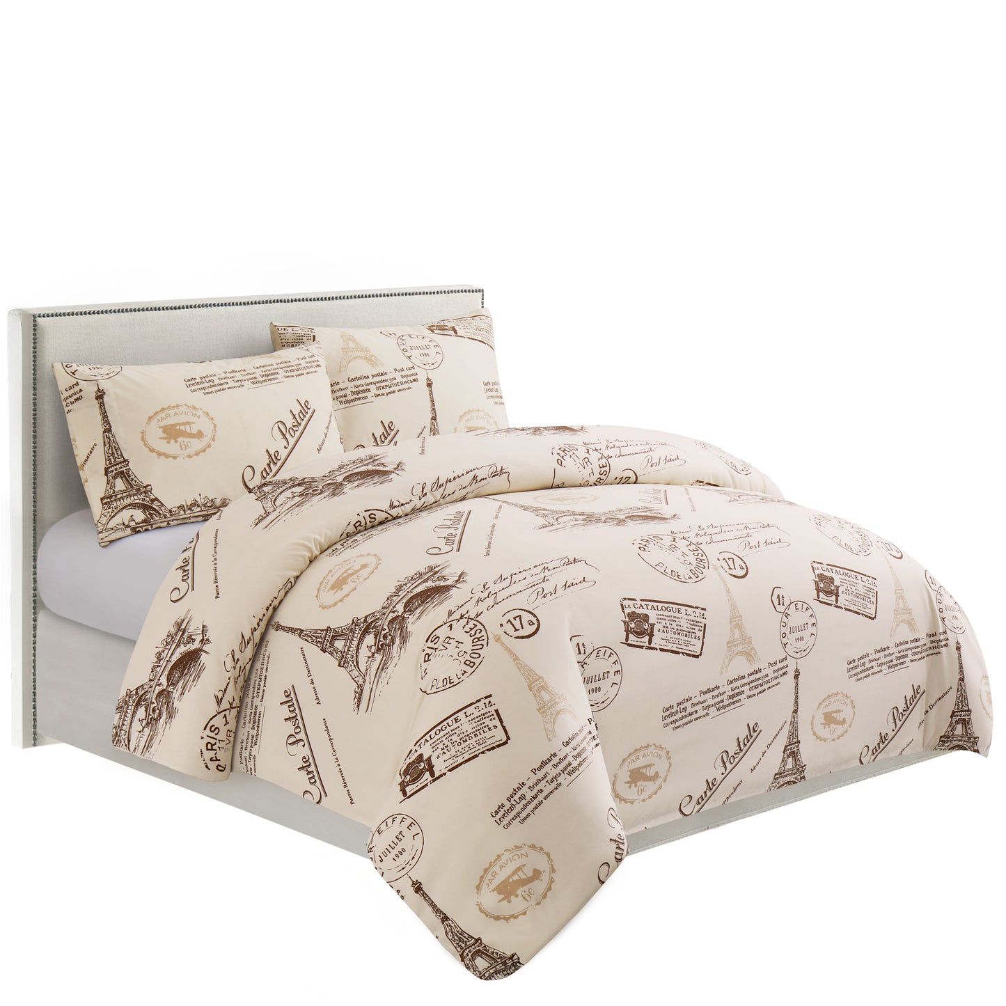 Printed Rayon from Bamboo Soft Bedding Silky Zipper All Season Duvet Cover Set, Elfin Tower Ivory