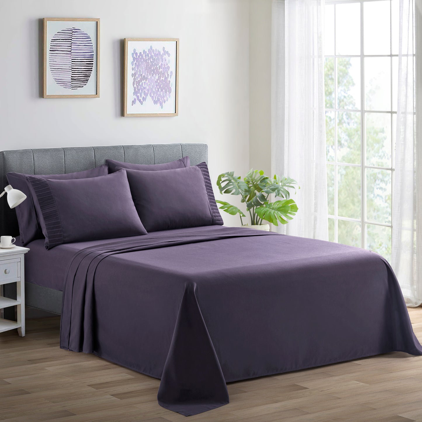 Solid Rayon from Bamboo Soft Silky Deep Pocket Bedding All Season Sheet Set, Eggplant