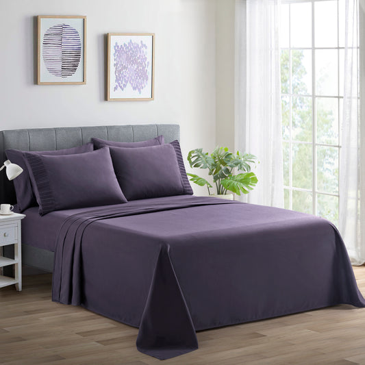 Solid Rayon from Bamboo Soft Silky Deep Pocket Bedding All Season Sheet Set, Eggplant