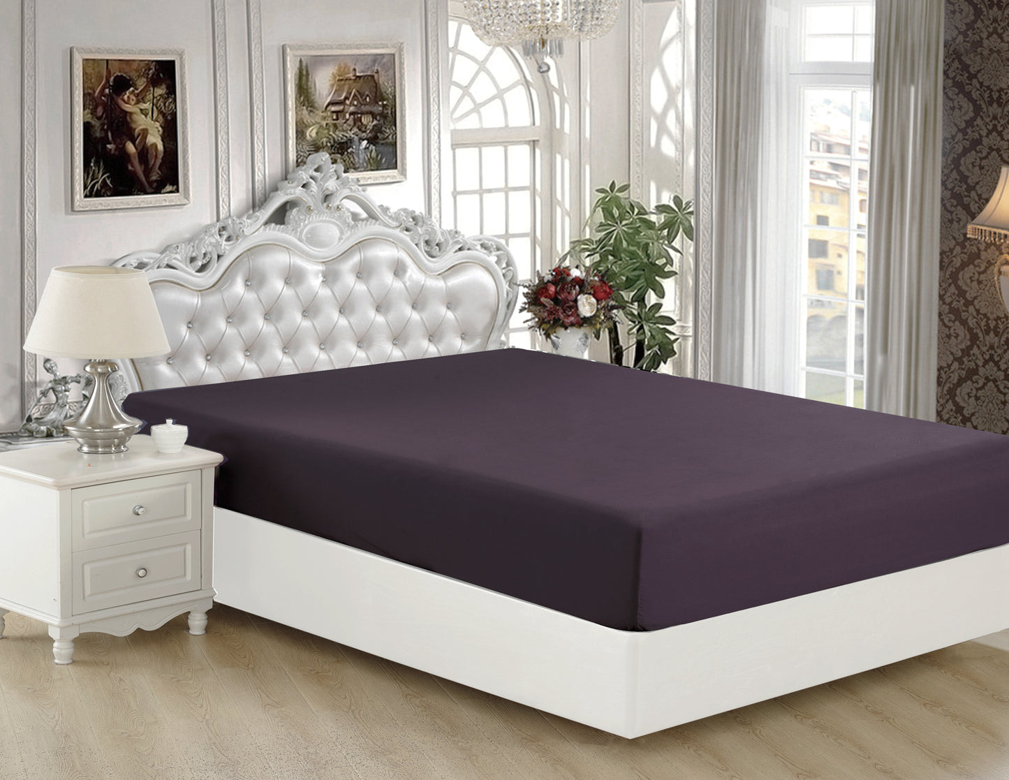 Solid Rayon from Bamboo Soft Silky Deep Pocket All Season Bedding Wrinkle Free Fitted Sheet, Eggplant