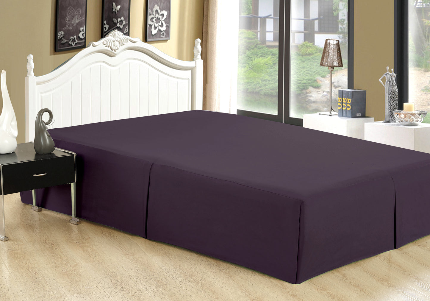 Solid Tailored Rayon from Bamboo Soft Bedskirt All Season Deep Pocket Dust Ruffle Bed Skirt, Eggplant