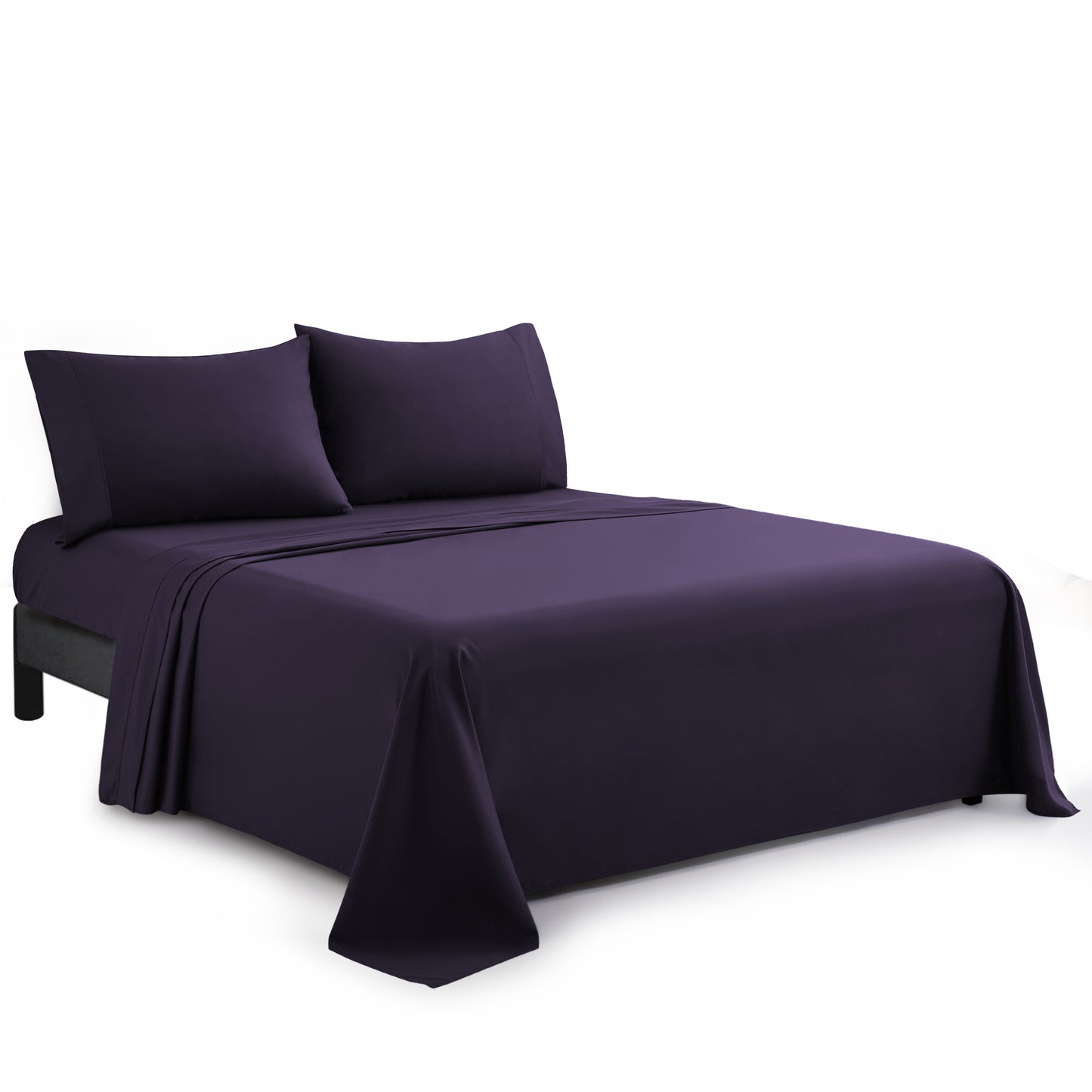 600 Thread Count Cotton Percale Soft Deep Pocket Solid Bedding All Season Sheet Set, Eggplant