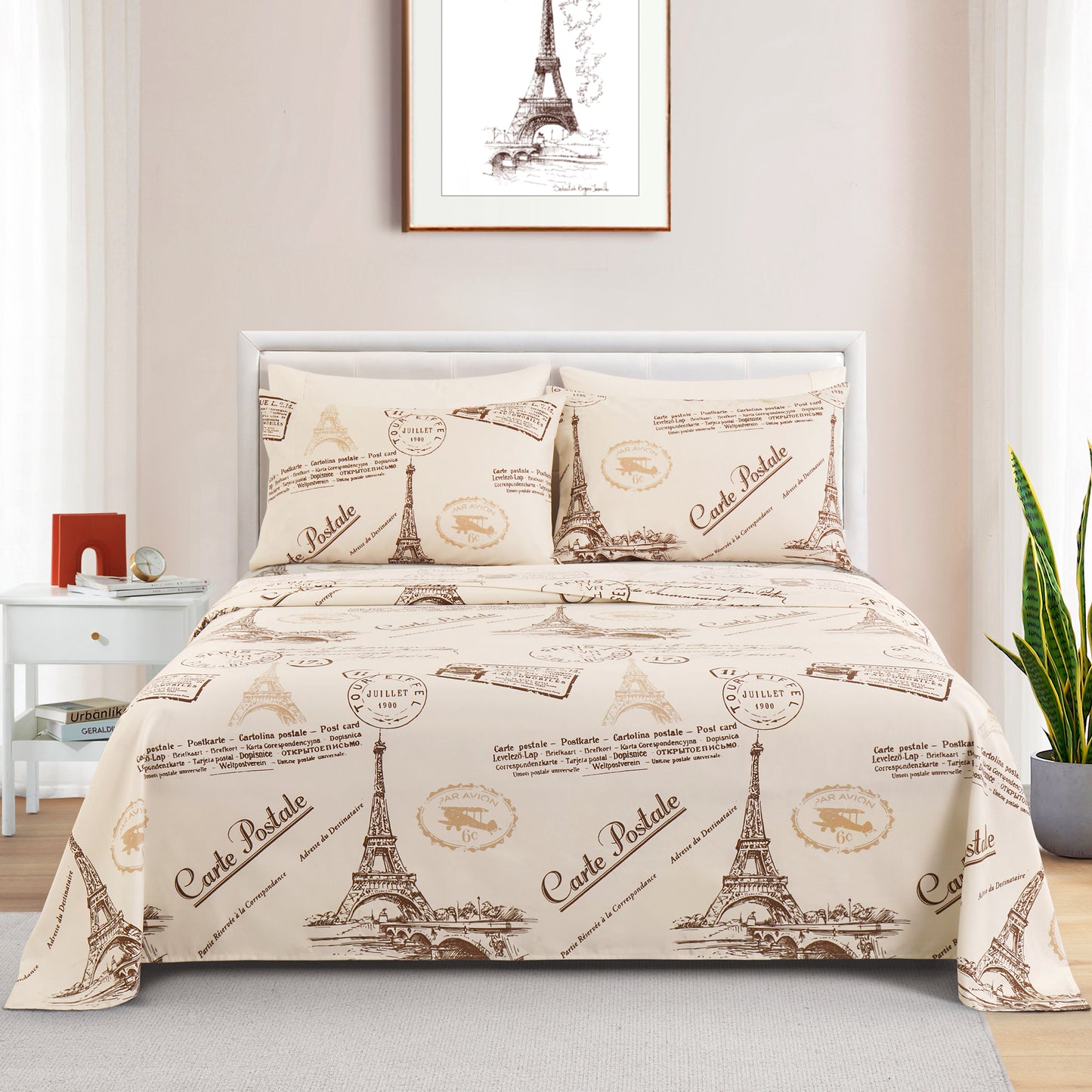 Printed Rayon from Bamboo Soft Deep Pocket Bedding All Season Sheet Set, Elfin Tower Ivory