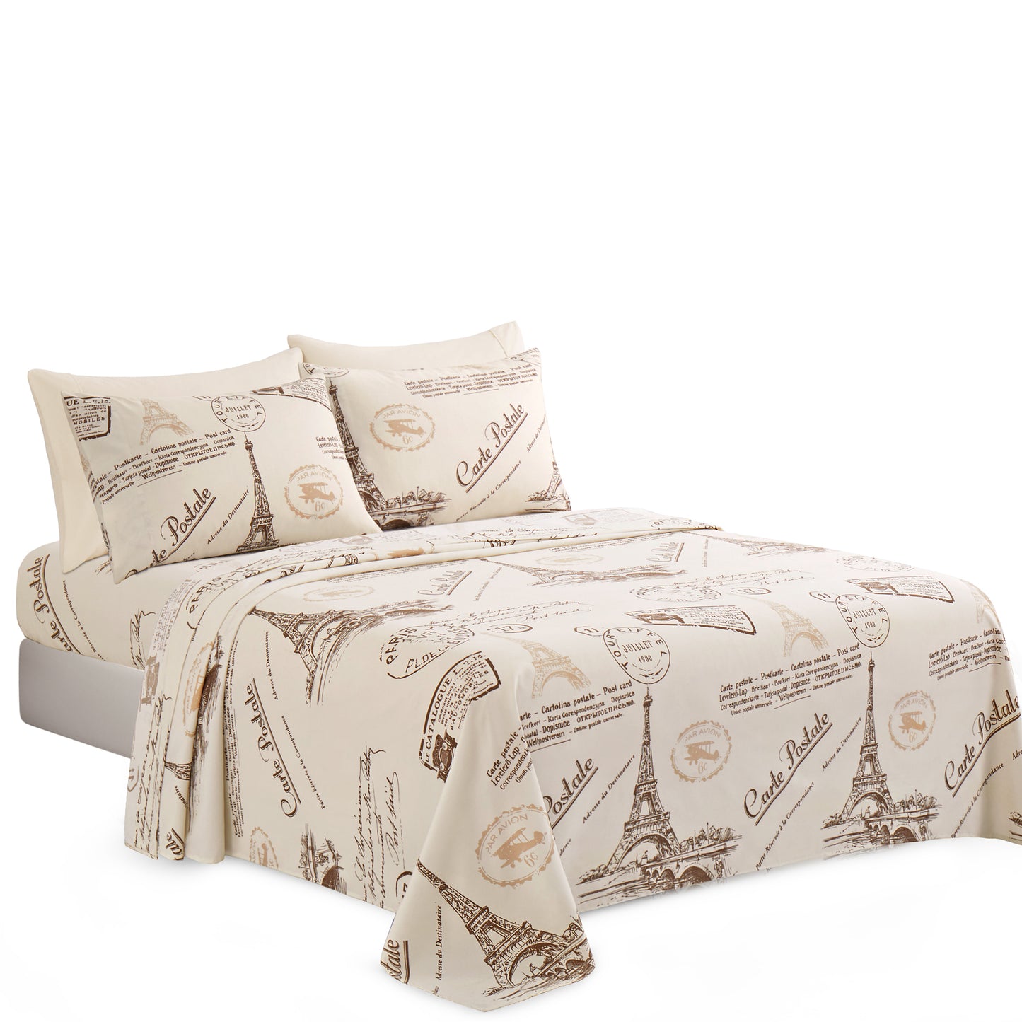Printed Rayon from Bamboo Soft Deep Pocket Bedding All Season Sheet Set, Elfin Tower Ivory