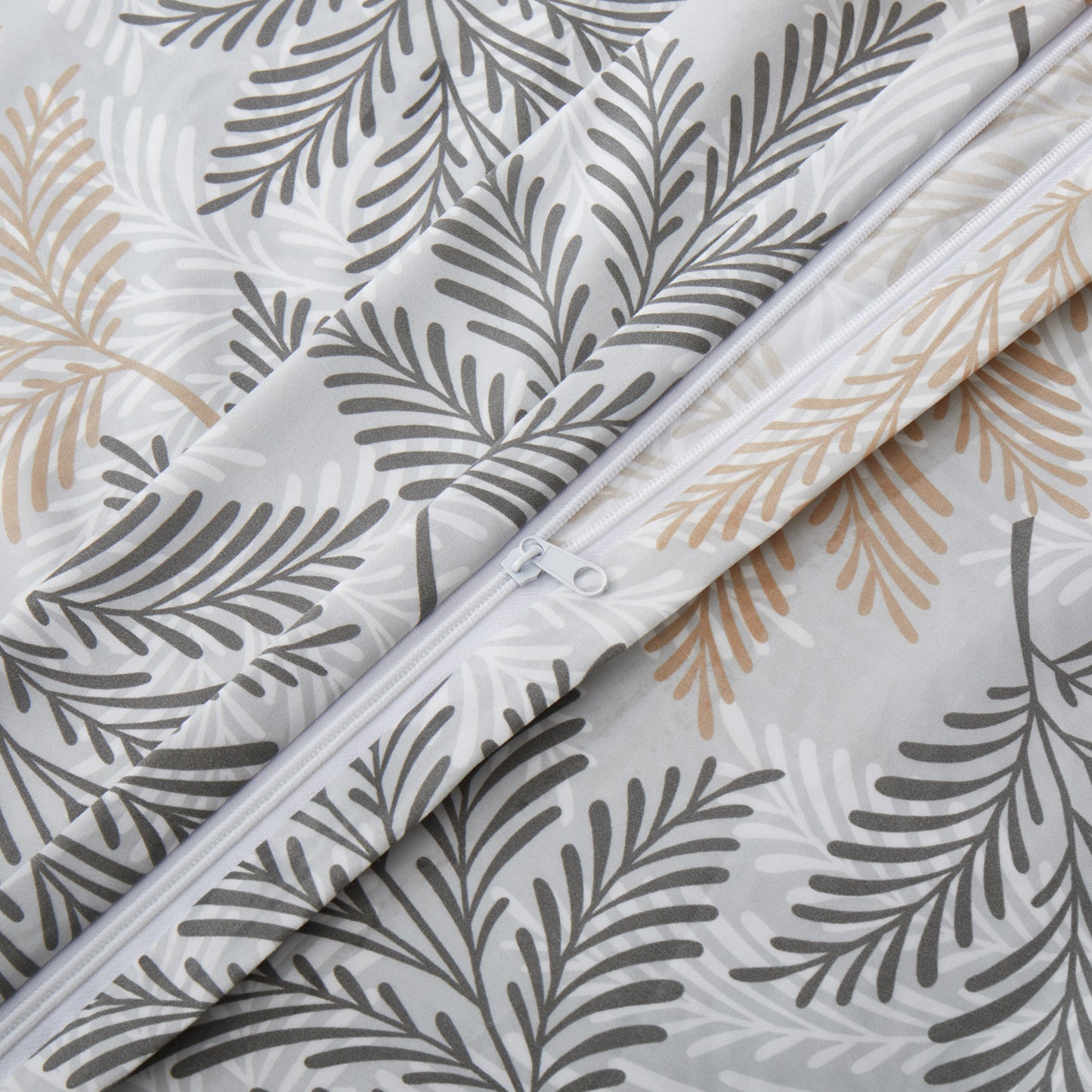 Printed Rayon from Bamboo Soft Bedding Silky Zipper All Season Duvet Cover Set, Taupe Grey Leaves