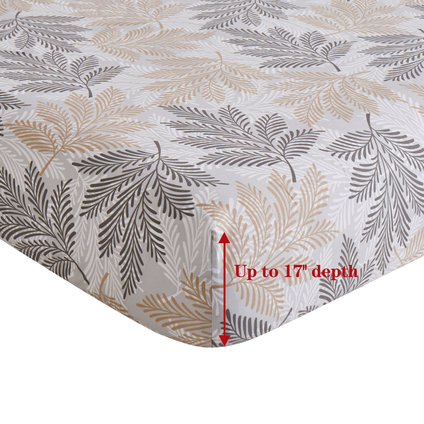 Printed Rayon from Bamboo Soft Deep Pocket Bedding All Season Sheet Set, Taupe Grey Leaves