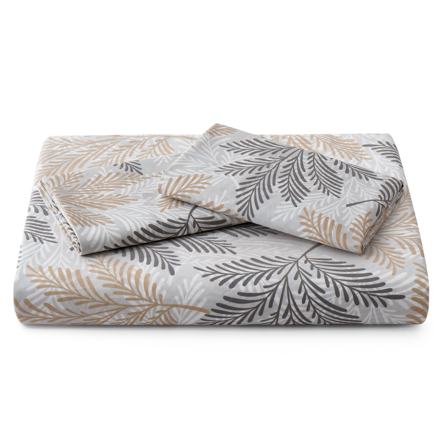 Printed Rayon from Bamboo Soft Bedding Silky Zipper All Season Duvet Cover Set, Taupe Grey Leaves