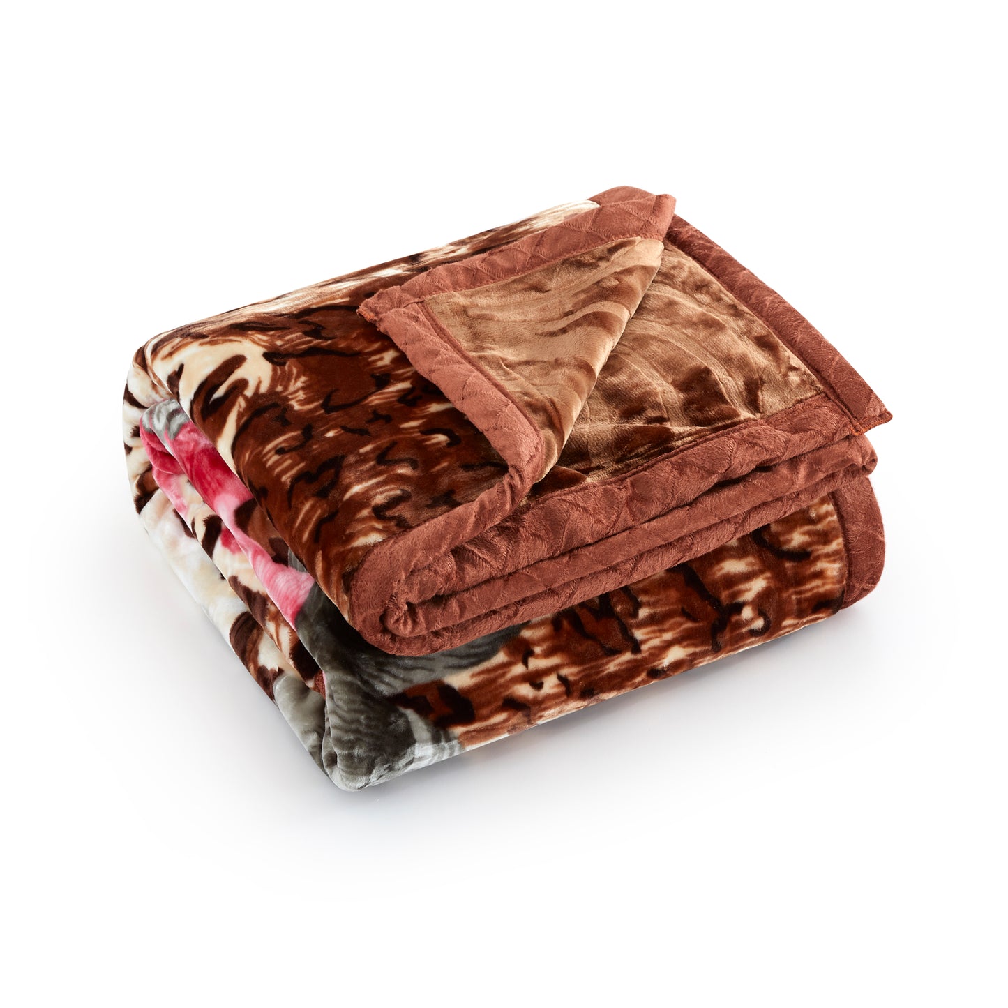 Printed Reversible Woven Fluffy Plush Soft Warm Korean Style 2 Ply Flannel Fleece Throw Animal Mink Blanket, 86" x 94" Floral Leopard