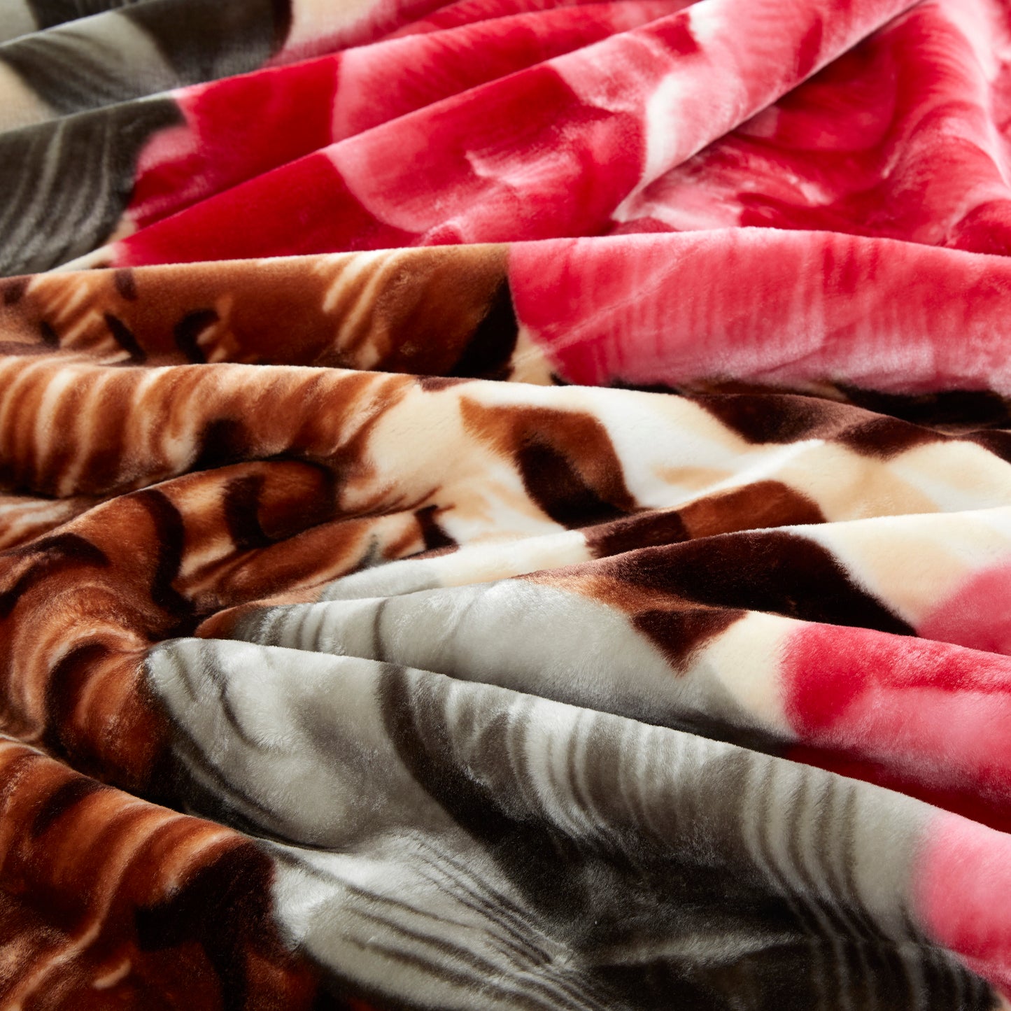 Printed Reversible Woven Fluffy Plush Soft Warm Korean Style 2 Ply Flannel Fleece Throw Animal Mink Blanket, 86" x 94" Floral Leopard