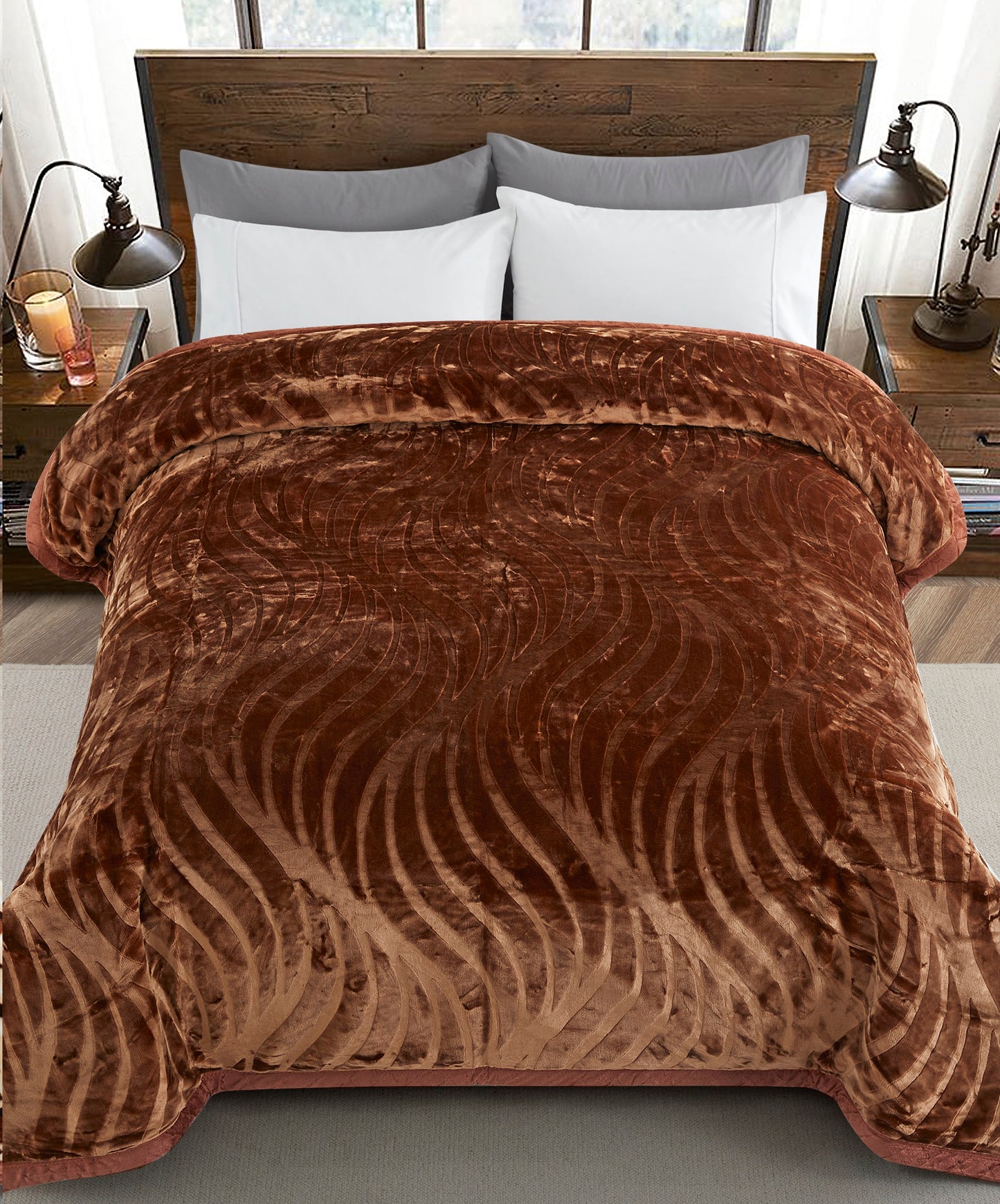Printed Reversible Woven Fluffy Plush Soft Warm Korean Style 2 Ply Flannel Fleece Throw Animal Mink Blanket, 86" x 94" Floral Leopard