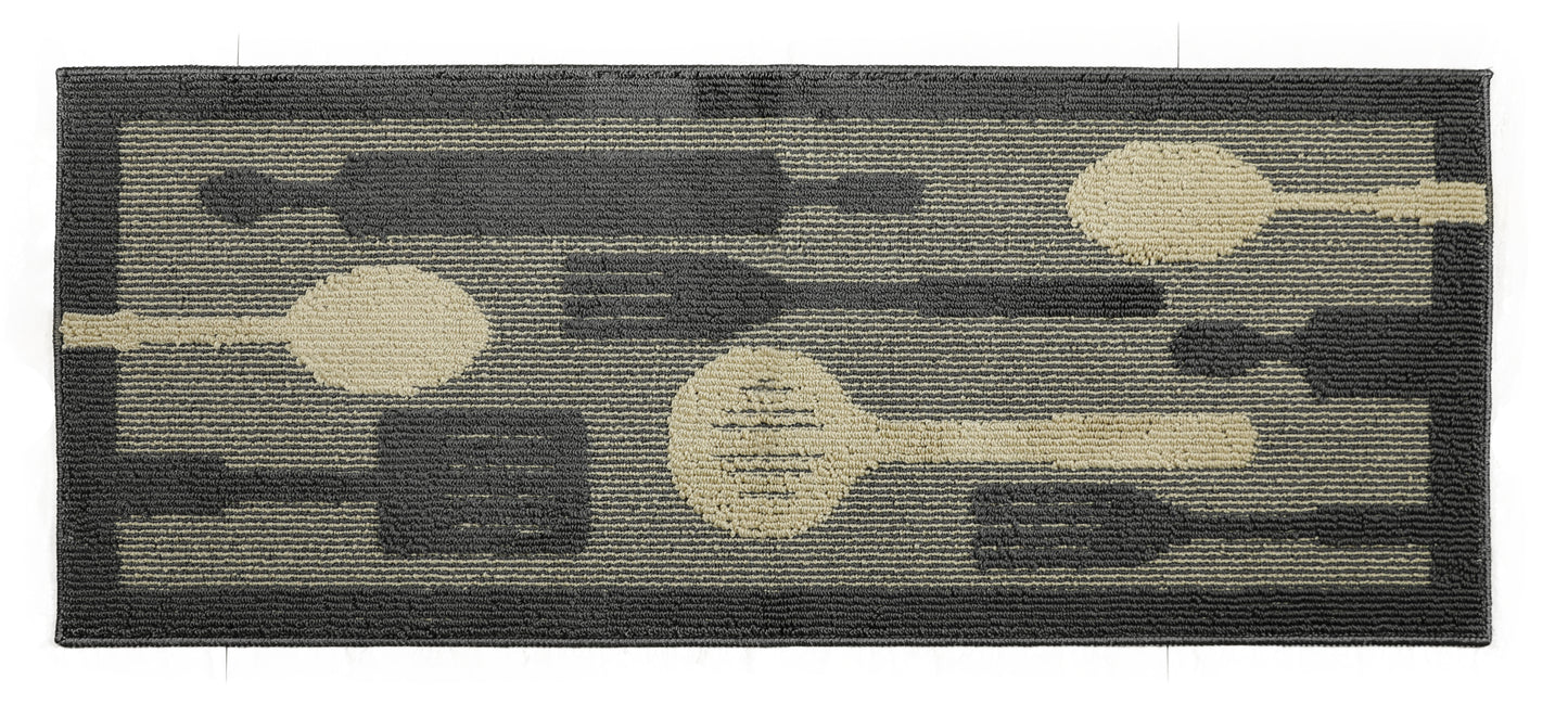 Decor Non-Slip Back Water Absorbent Soft Woven Runner Area Carpet Floor Mat Indoor Kitchen Rug, Grey Flying Utensils Design