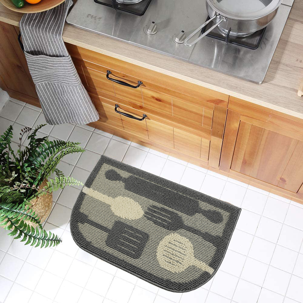 Decor Non-Slip Back Water Absorbent Soft Woven Runner Area Carpet Floor Mat Indoor Kitchen Rug, Grey Flying Utensils Design