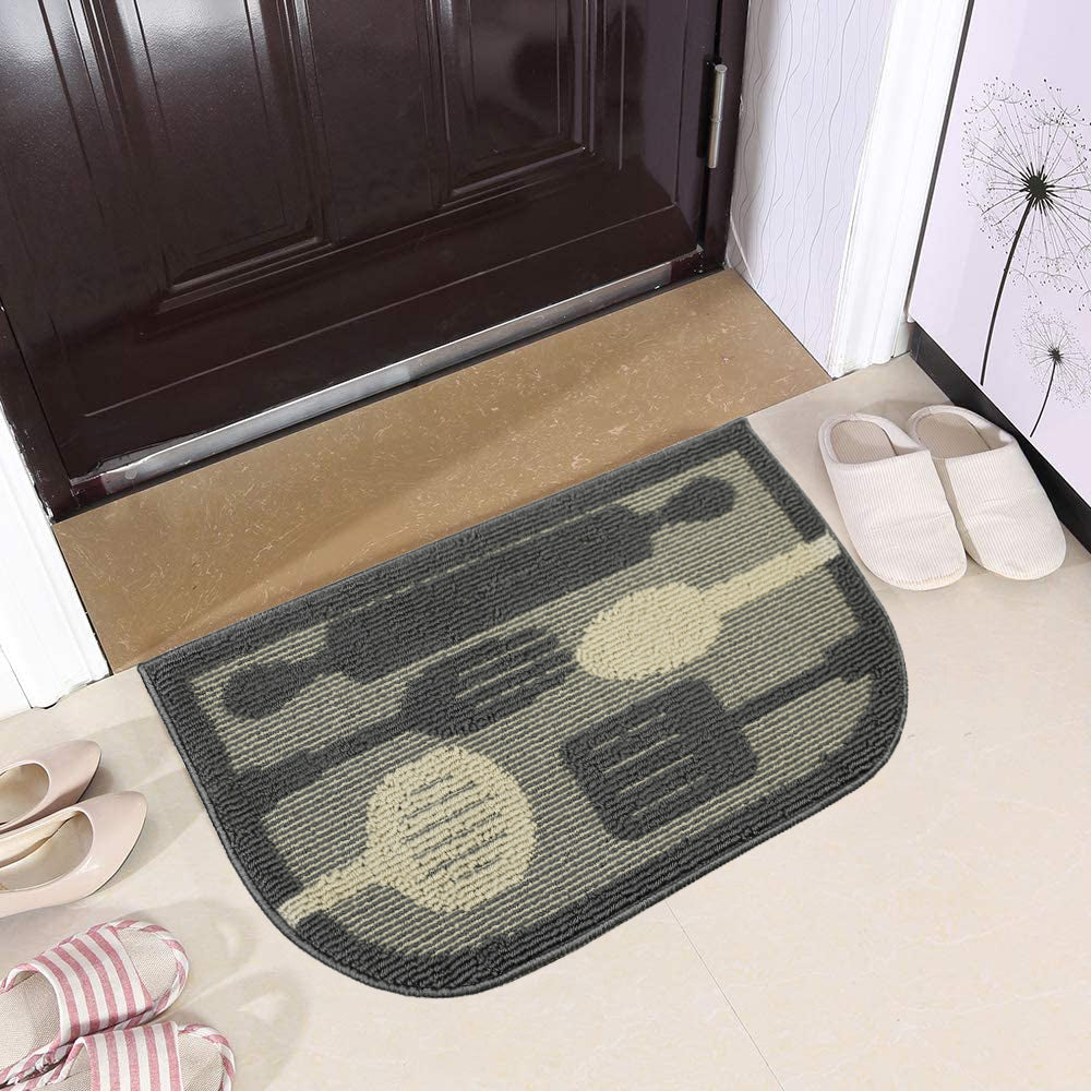 Decor Non-Slip Back Water Absorbent Soft Woven Runner Area Carpet Floor Mat Indoor Kitchen Rug, Grey Flying Utensils Design