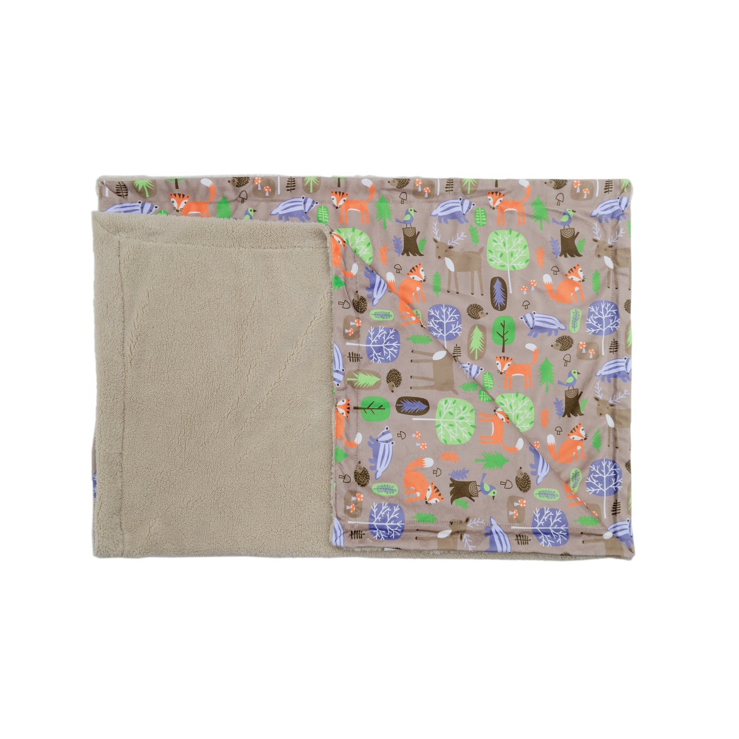 Kid Printed Fluffy Plush Soft Warm Flannel Fleece Children Throw Sherpa Kids Blanket, 40" x 50" Fox Forest Taupe