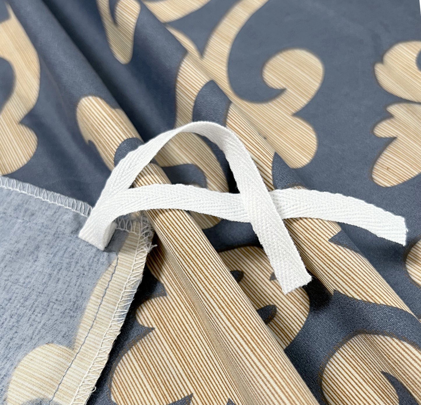 Printed Rayon from Bamboo Soft Bedding Silky Zipper All Season Duvet Cover Set, Gold Damask Navy Blue