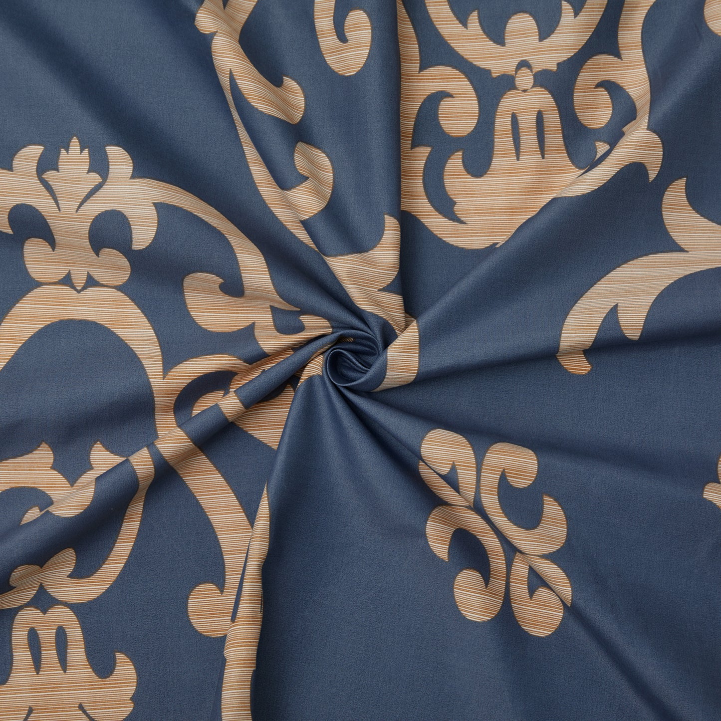 Printed Rayon from Bamboo Soft Bedding Silky Zipper All Season Duvet Cover Set, Gold Damask Navy Blue