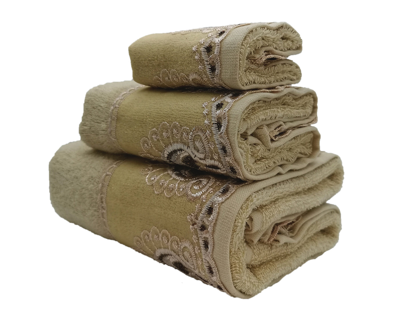 Premium Luxury Decor Soft 100% Cotton Sheer Lace Bathroom Modern 3 Piece Towel Set