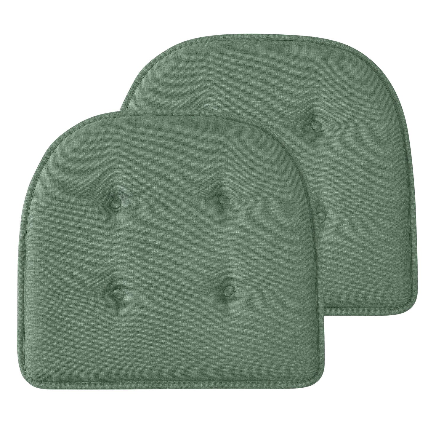 Memory Foam U-Shaped Premium Thick Seat Pad Tufted Nonslip Rubber Back Indoor Kitchen Chair Cushion 17 x 16 Inch, Green