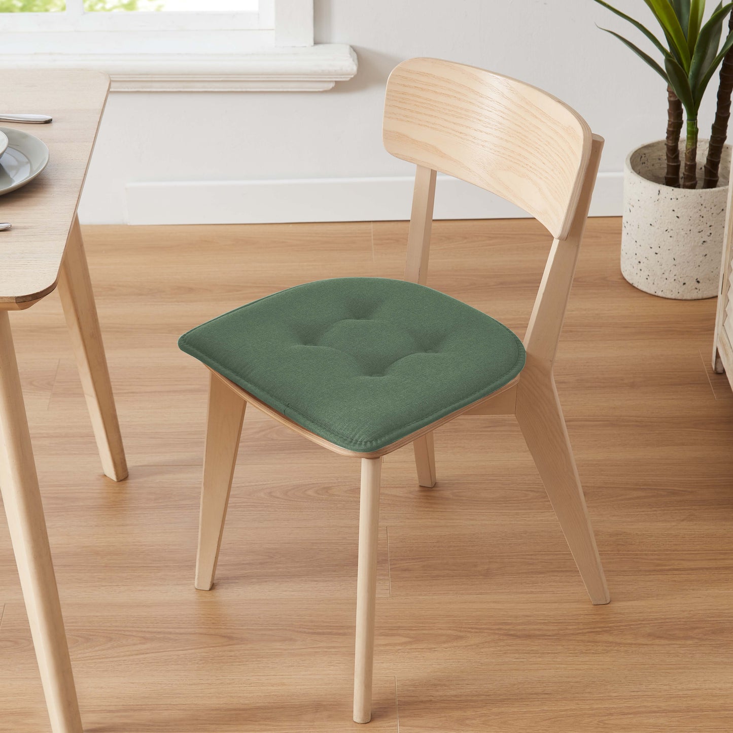 Memory Foam U-Shaped Premium Thick Seat Pad Tufted Nonslip Rubber Back Indoor Kitchen Chair Cushion 17 x 16 Inch, Green
