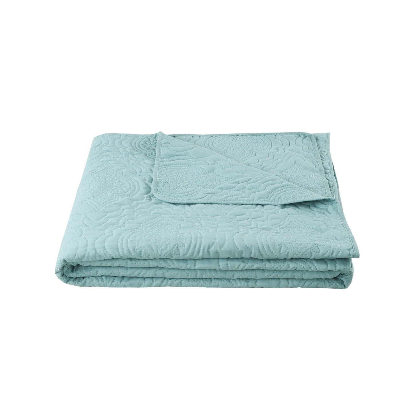 Embossed Pinsonic Solid Bedding Soft Summer Quilt Set, Green Color