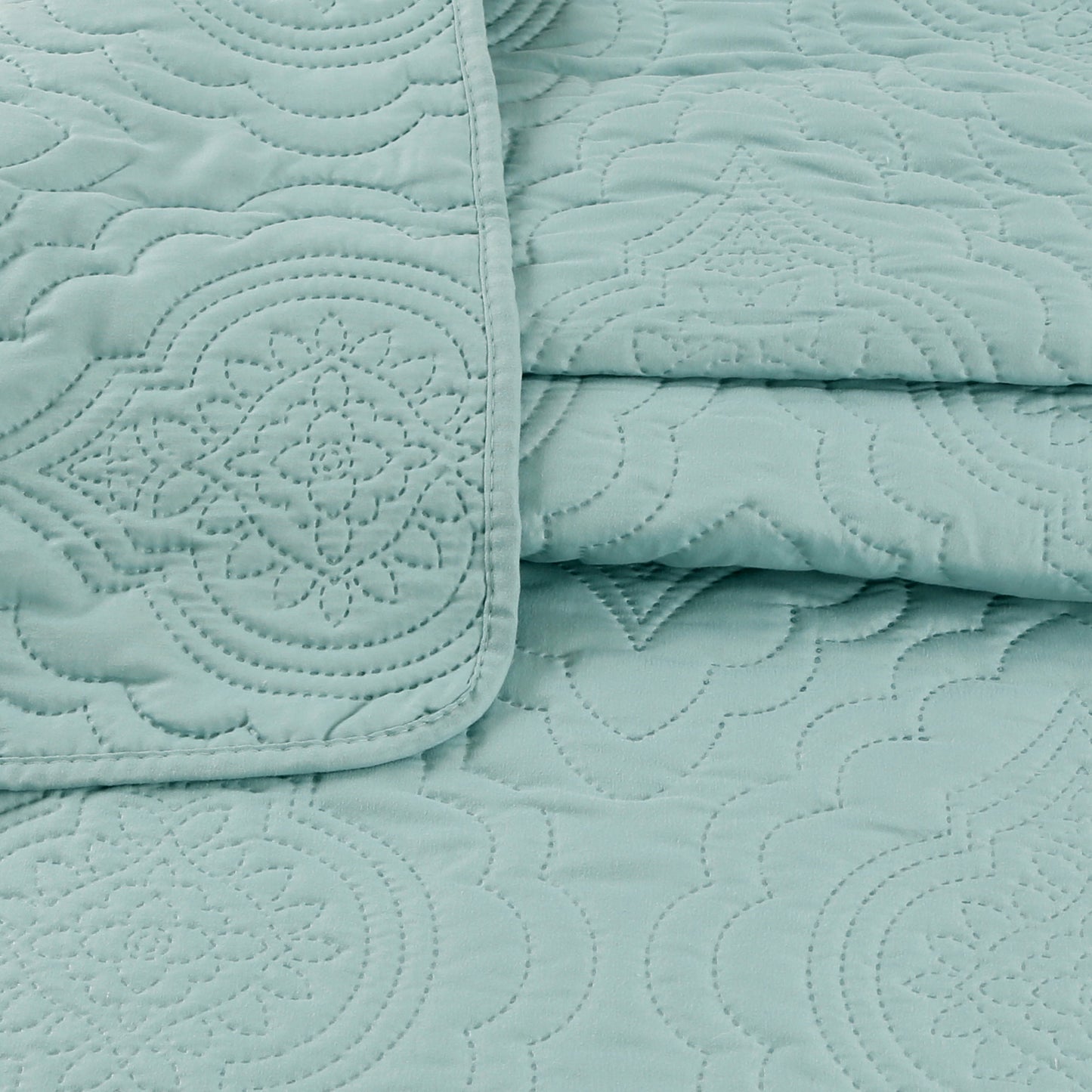 Embossed Pinsonic Solid Bedding Soft Summer Quilt Set, Green Color