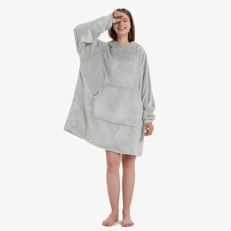 Wearable Hoodie Blanket with Sleeves and Giant Pocket Plush Hooded Sweatshirt for Adults Light Pink Color