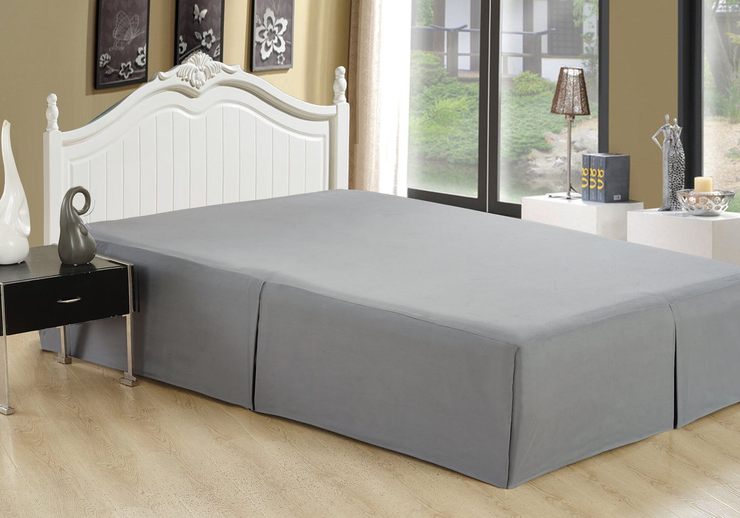 Solid Tailored Rayon from Bamboo Soft Bedskirt All Season Deep Pocket Dust Ruffle Bed Skirt, Grey