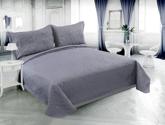 Embossed Pinsonic Solid Bedding Soft Summer Quilt Set, Grey Color