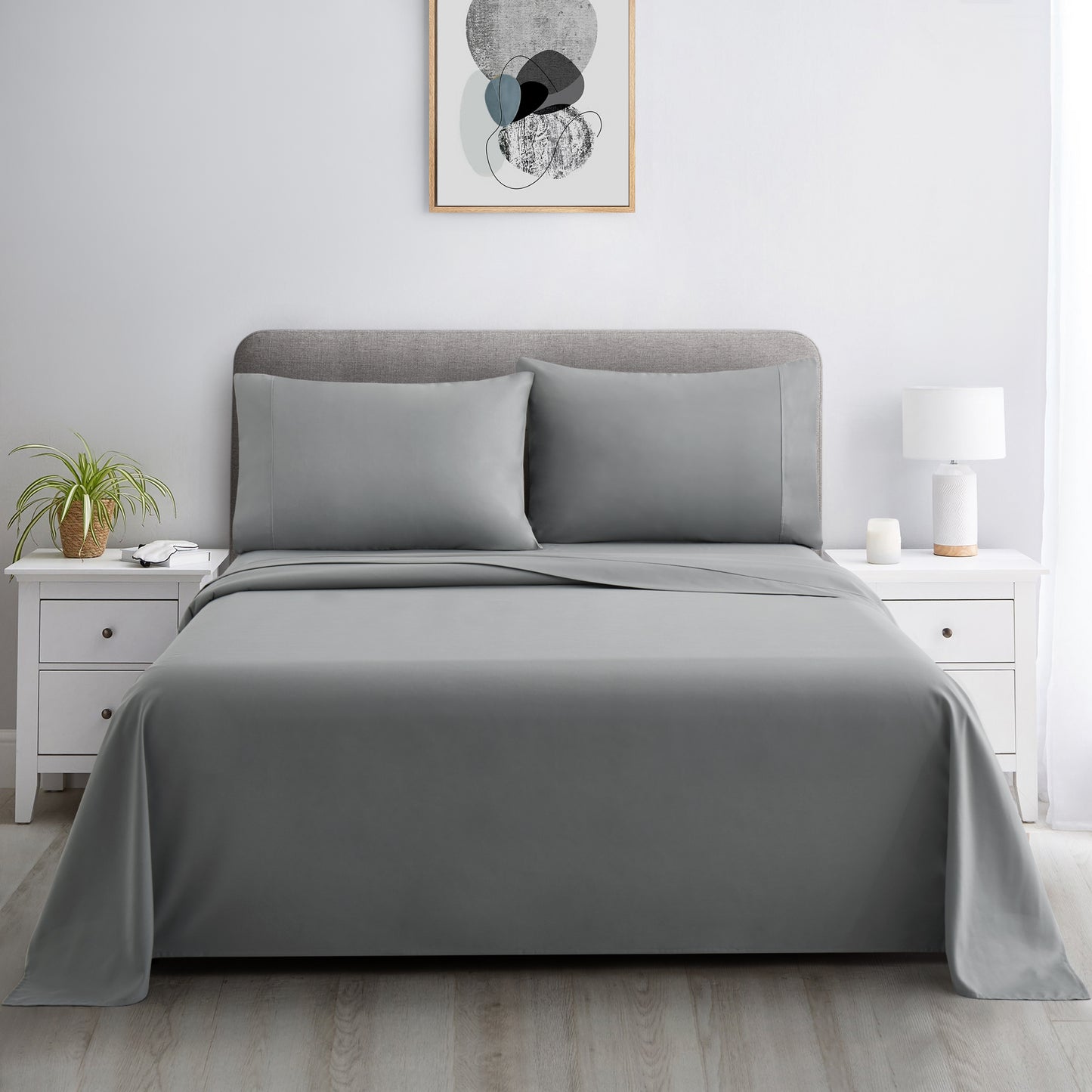 600 Thread Count Cotton Percale Soft Deep Pocket Solid Bedding All Season Sheet Set, Grey