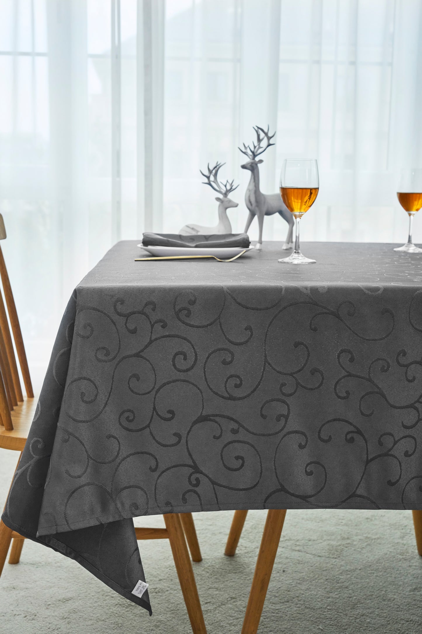 Jacquard Waterproof Thick Luxury Premium Solid Liquid Repellent Stain Resistant Decorative Home Kitchen Tablecloth, Charcoal Grey Color