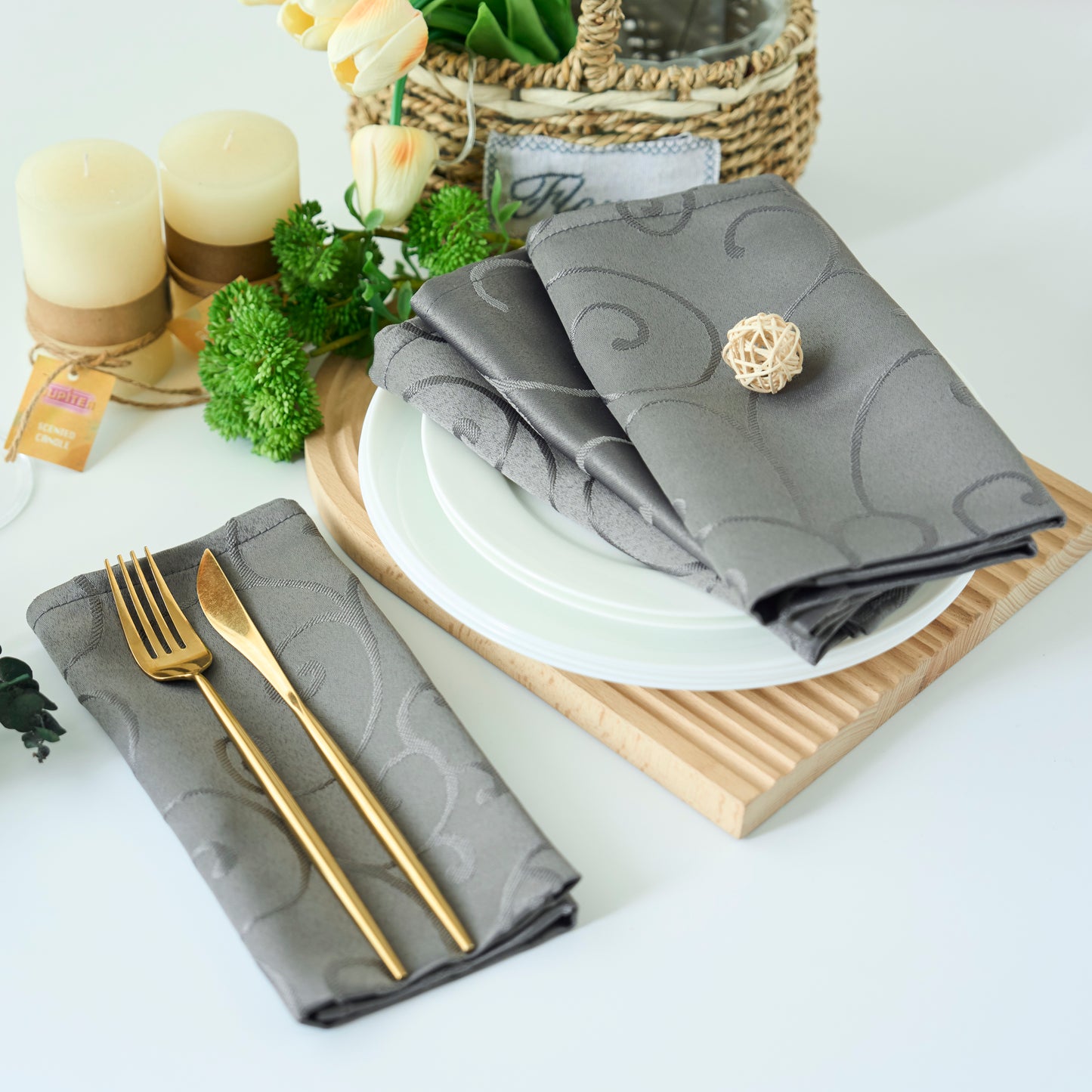 Jacquard Waterproof Thick Luxury Premium Solid Liquid Repellent Stain Resistant Decorative Home Kitchen Tablecloth, Charcoal Grey Color