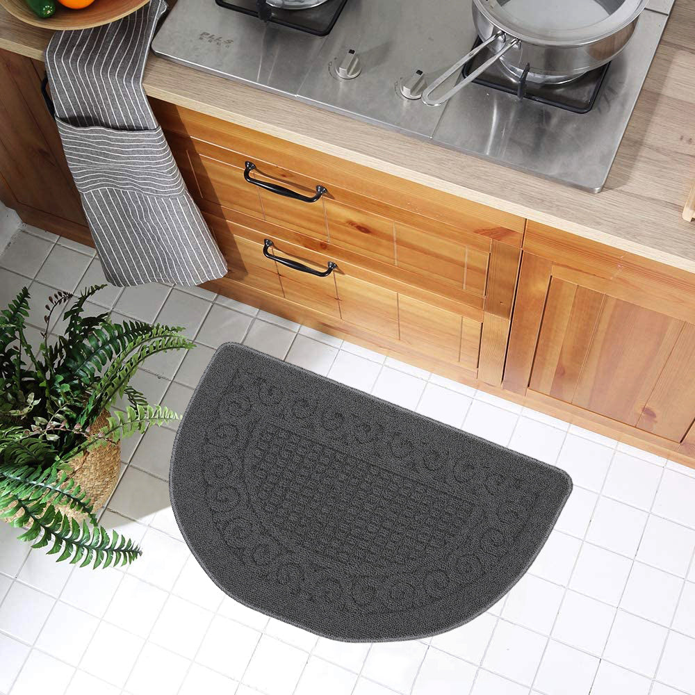 Jacquard Solid Decor Non-Slip Carpet Floor Mat Indoor Kitchen Rug, Half Moon 20 x 32 Inch