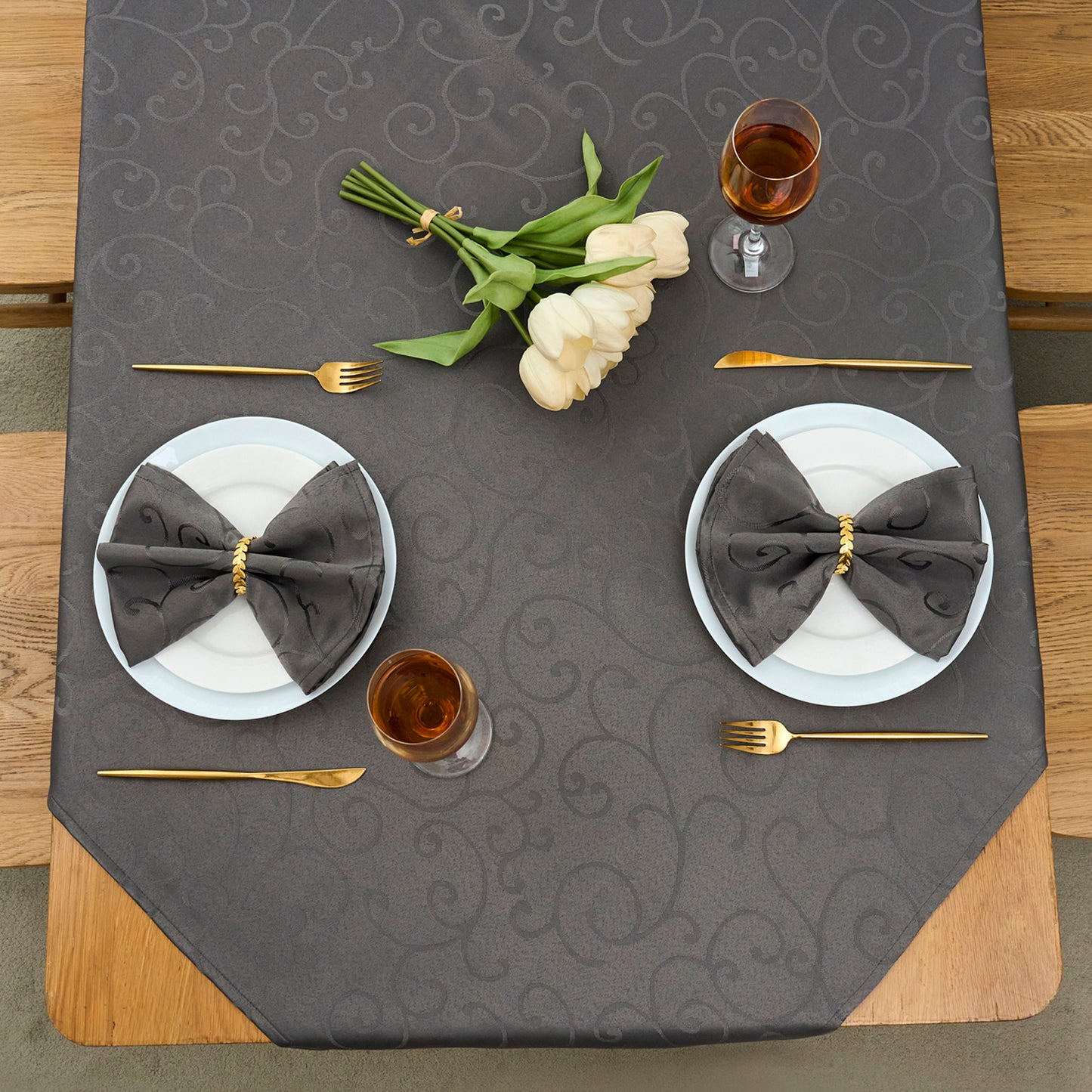 Jacquard Waterproof Thick Luxury Premium Solid Liquid Repellent Stain Resistant Decorative Home Kitchen Tablecloth, Charcoal Grey Color