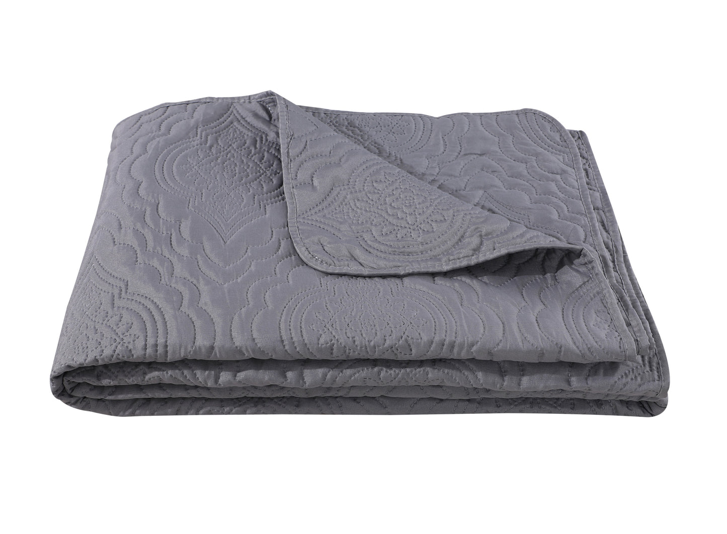 Embossed Pinsonic Solid Bedding Soft Summer Quilt Set, Grey Color
