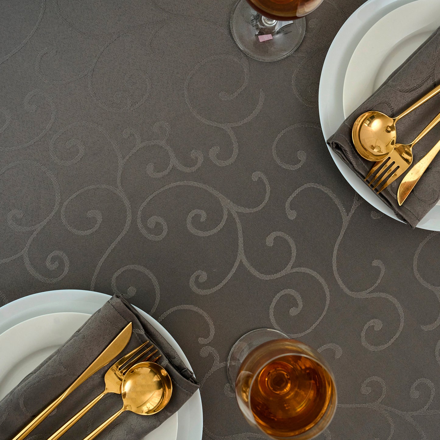 Jacquard Waterproof Thick Luxury Premium Solid Liquid Repellent Stain Resistant Decorative Home Kitchen Tablecloth, Charcoal Grey Color