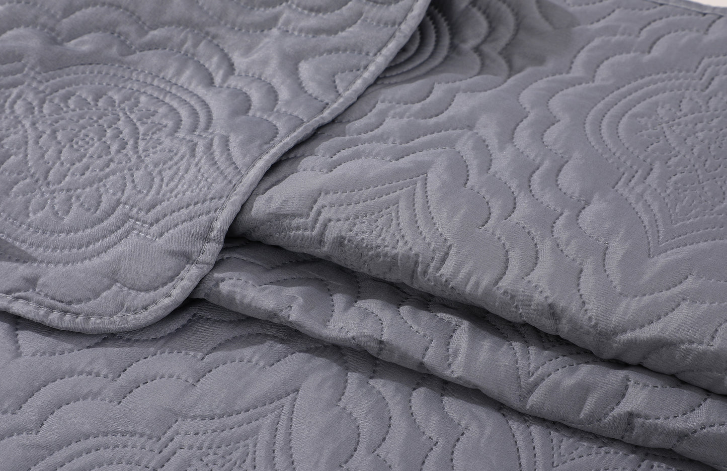 Embossed Pinsonic Solid Bedding Soft Summer Quilt Set, Grey Color
