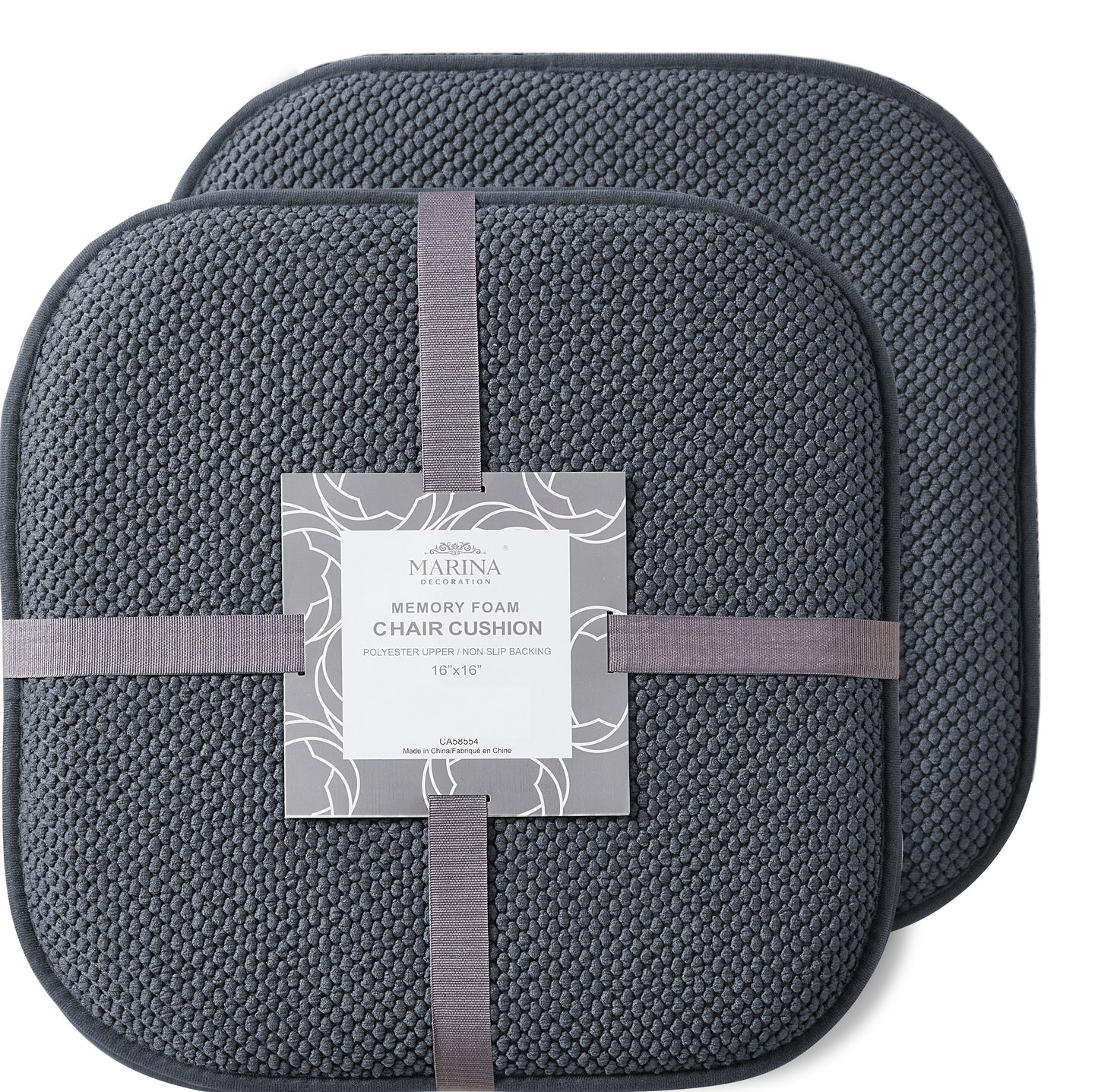 Memory Foam Honeycomb Premium Thick Chair Nonslip Rubber Back Seat Pads Kitchen Chair Cushion Set 16 x 16 Inch, Grey