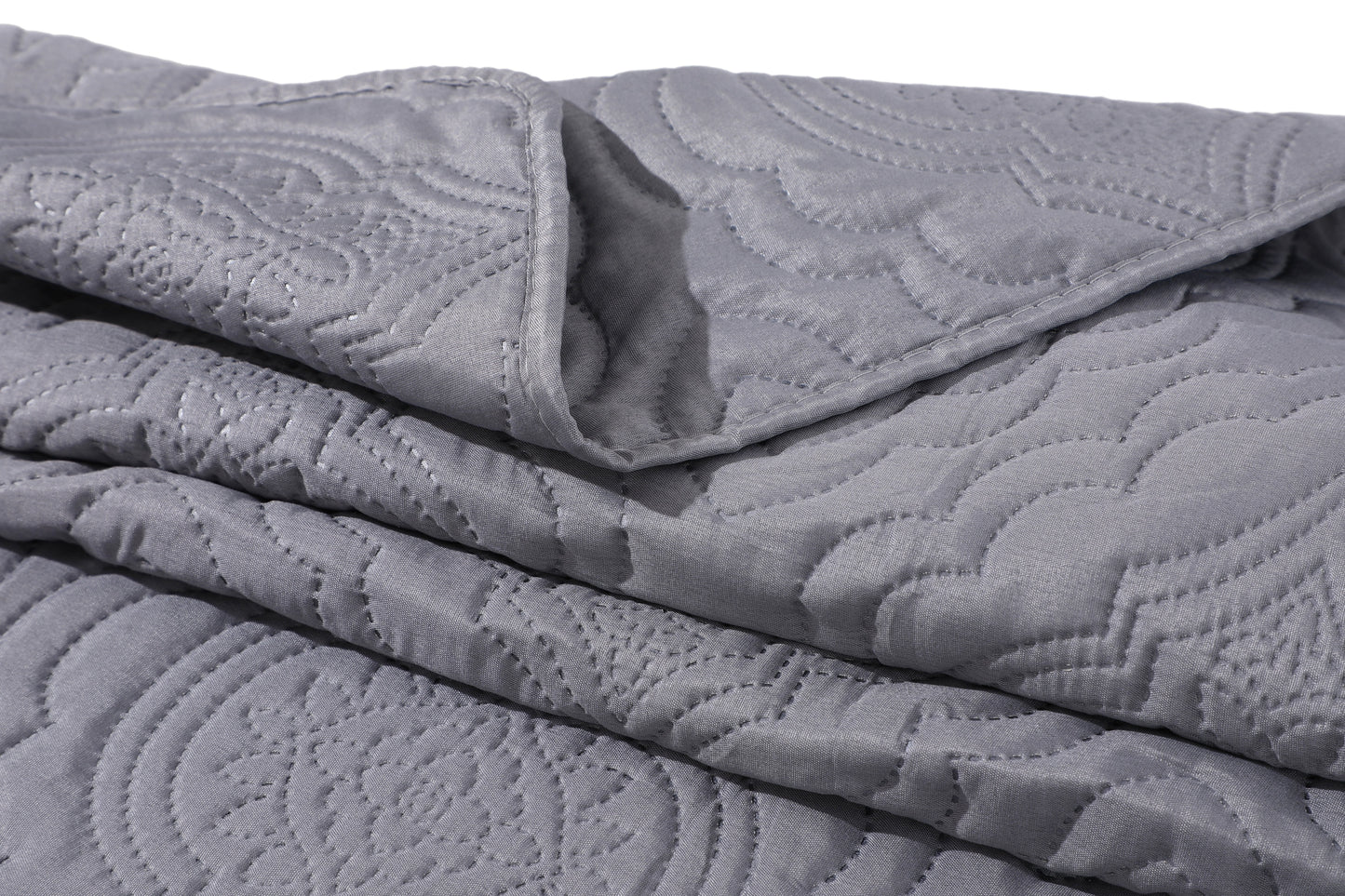 Embossed Pinsonic Solid Bedding Soft Summer Quilt Set, Grey Color