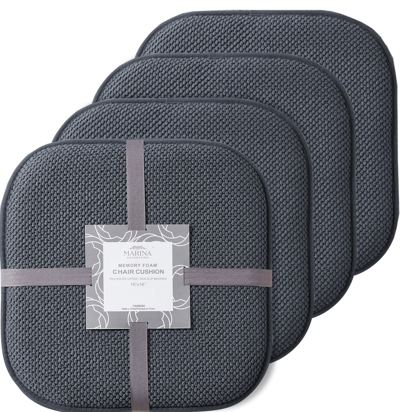 Memory Foam Honeycomb Premium Thick Chair Nonslip Rubber Back Seat Pads Kitchen Chair Cushion Set 16 x 16 Inch, Grey