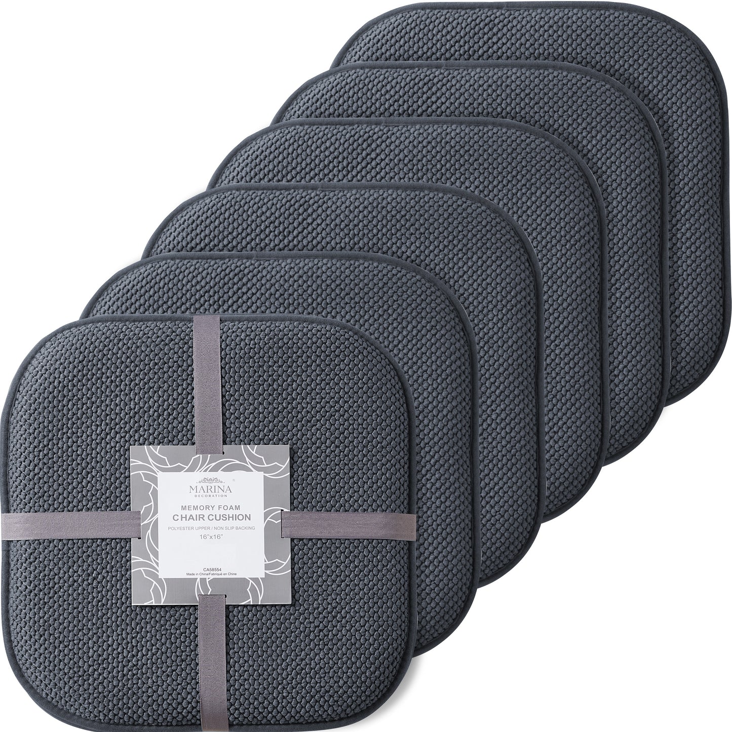 Memory Foam Honeycomb Premium Thick Chair Nonslip Rubber Back Seat Pads Kitchen Chair Cushion Set 16 x 16 Inch, Grey