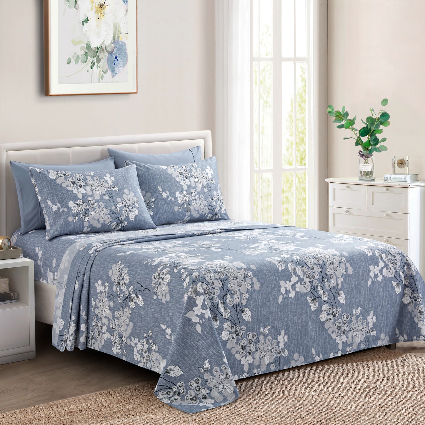 Printed Rayon from Bamboo Soft Deep Pocket Bedding All Season Sheet Set, Romantic Inkwash Floral